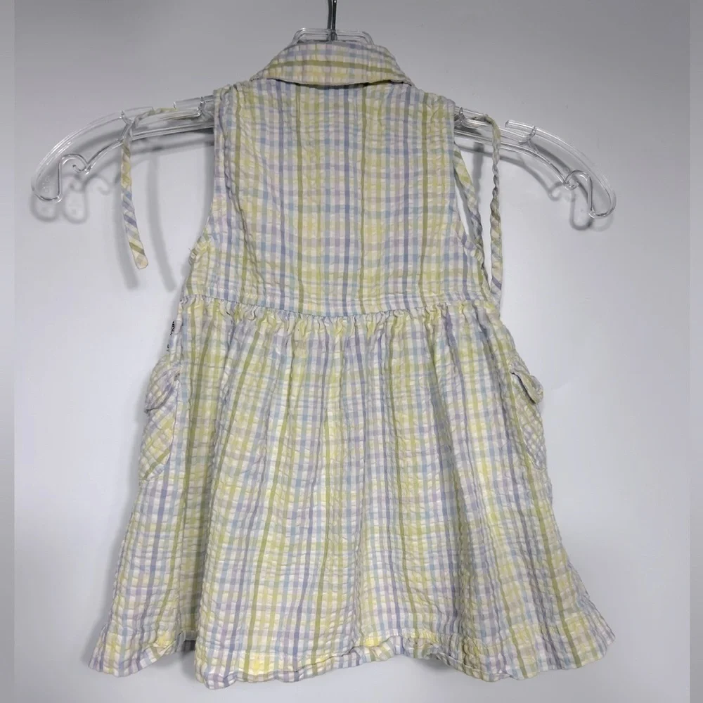 OshKosh Vintage Seersucker Striped Dress Size 24 Mos. Yellow/Lavender Cotton